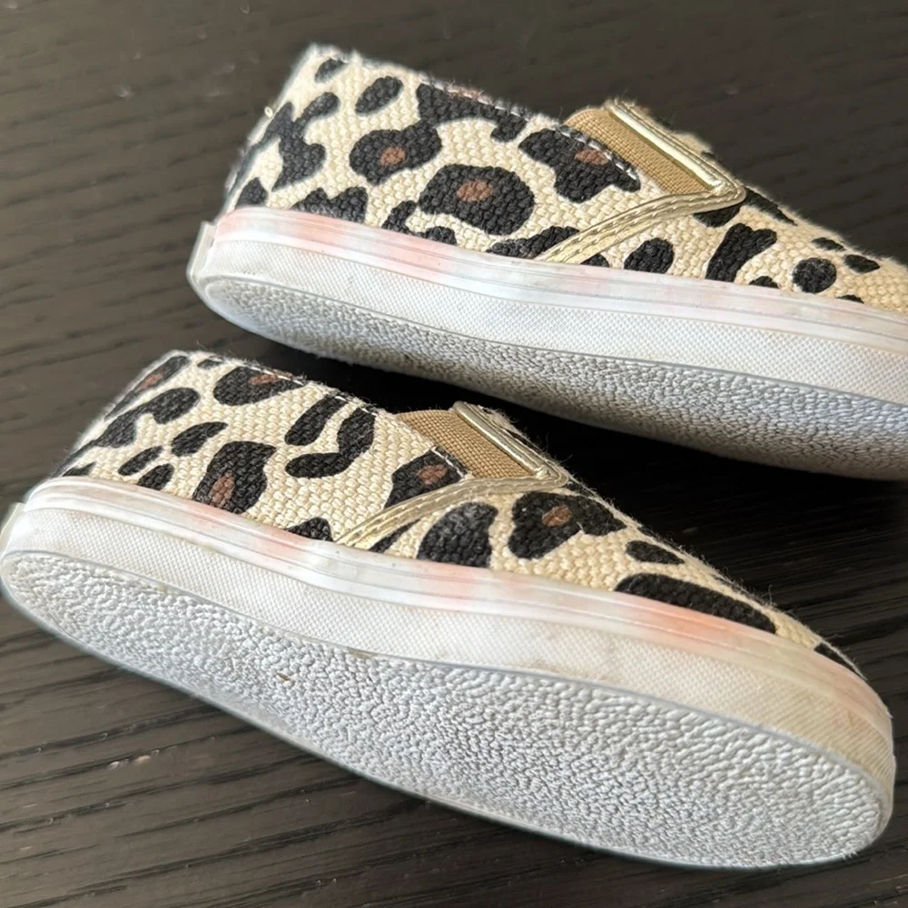 Stuart Weitzman Baby Nuggets animal print metallic gold trim slip on sneakers. 5